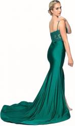 Emerald Satin Corset Dress with Train